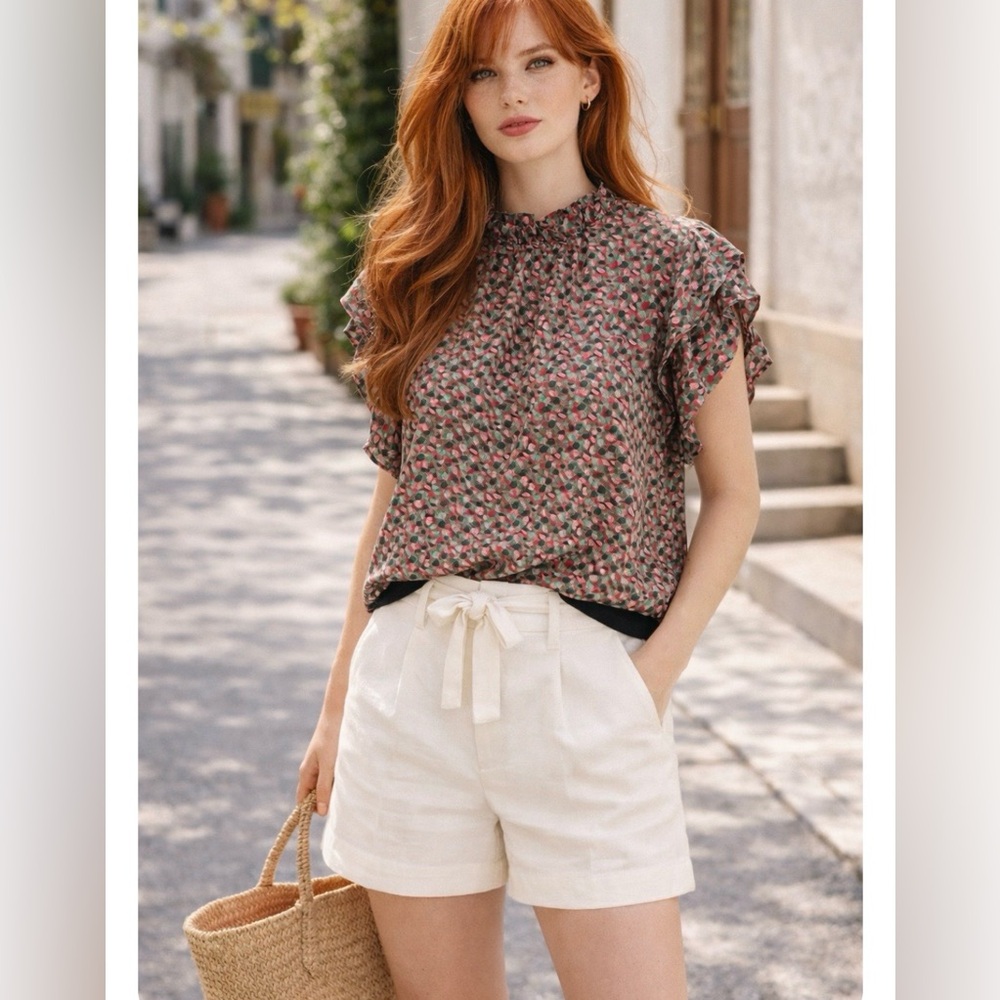 SHEIN Curve Flutter Sleeve Blouse with Ruffle Collar 3X Ruffled Flutter Sleeve